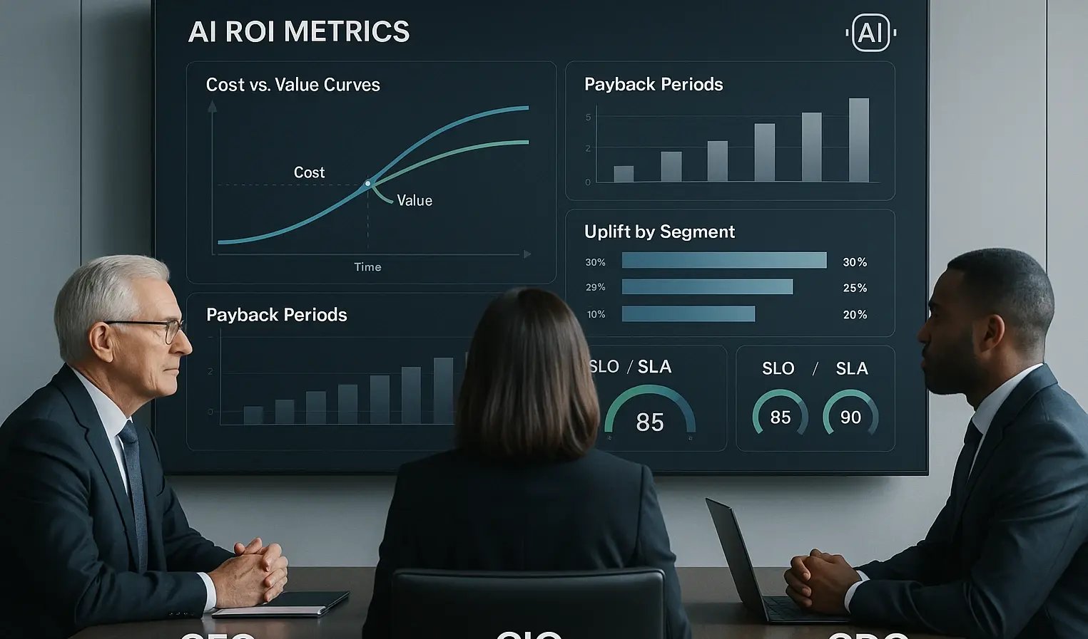 AI ROI metrics cost curves value curves payback periods