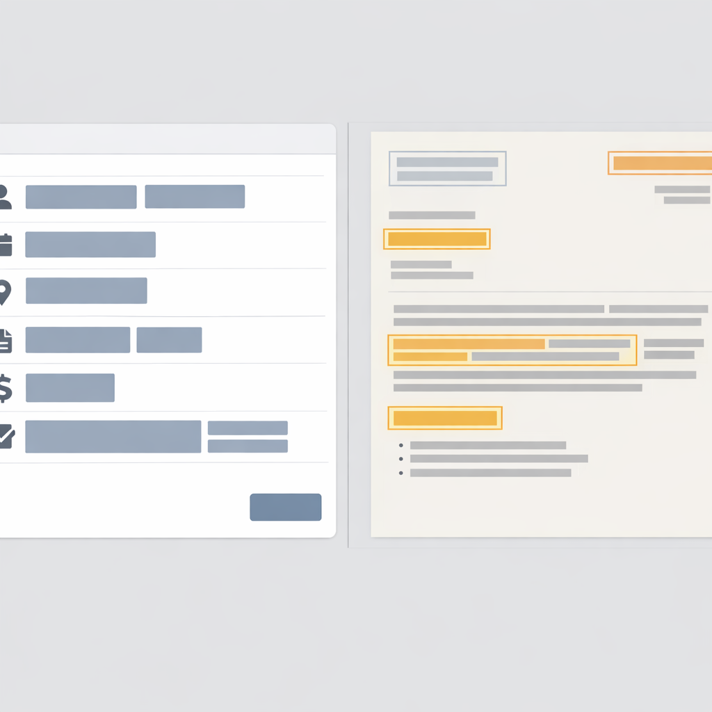 Side-by-side verification view displaying extracted data points alongside original source documents for instant validation