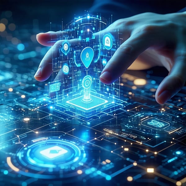 Futuristic interface showcasing intelligent insurance automation. Futuristic interface showcasing intelligent insurance automation.