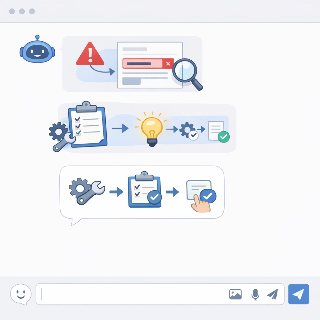 Clear chat interface showing AI assistant explaining validation error with actionable guidance