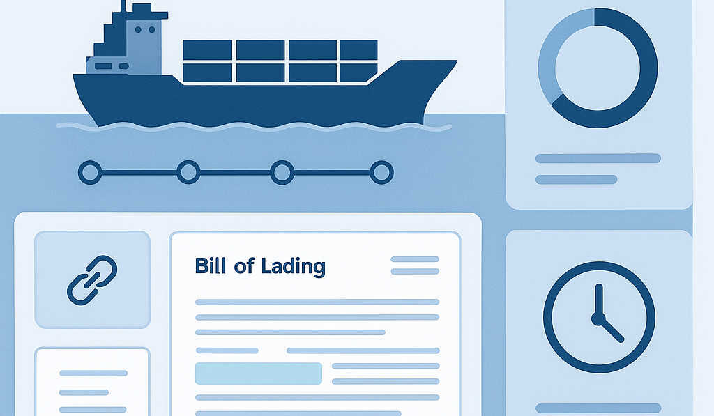 Marine insurance recovery dashboard showing subrogation timeline with evidence-linked bill of lading and KPIs for recovery rate and cycle time in a clean blue enterprise UI.